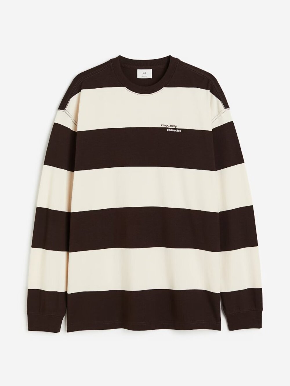 H&M Mens Brown/Cream Striped Loose Fit Jersey top